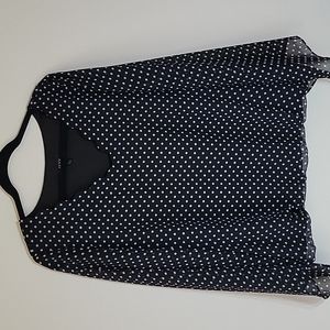 Alex Womens L Black Polka Dot Blouse Casual Work